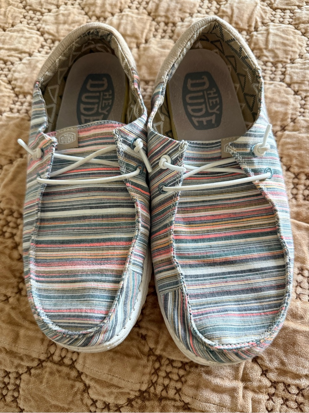 Hey Dude Kids Multi-Stripe Slip-On Sneakers in Blue, Pink, Gray, Cream, Tan